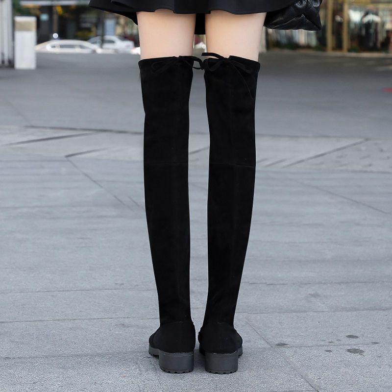 Autumn Winter Black Elegant Middle Heel Thigh High Boots for Women  New Elastic Round Toe Above Over The Knee Shoes Woman