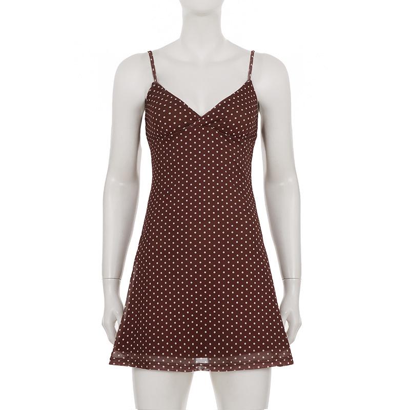 Evropské a americké bodycon šaty bez rukávů s puntíky - Zeštíhlující design se špagetovými ramínky a stahováním v pase pro ženy