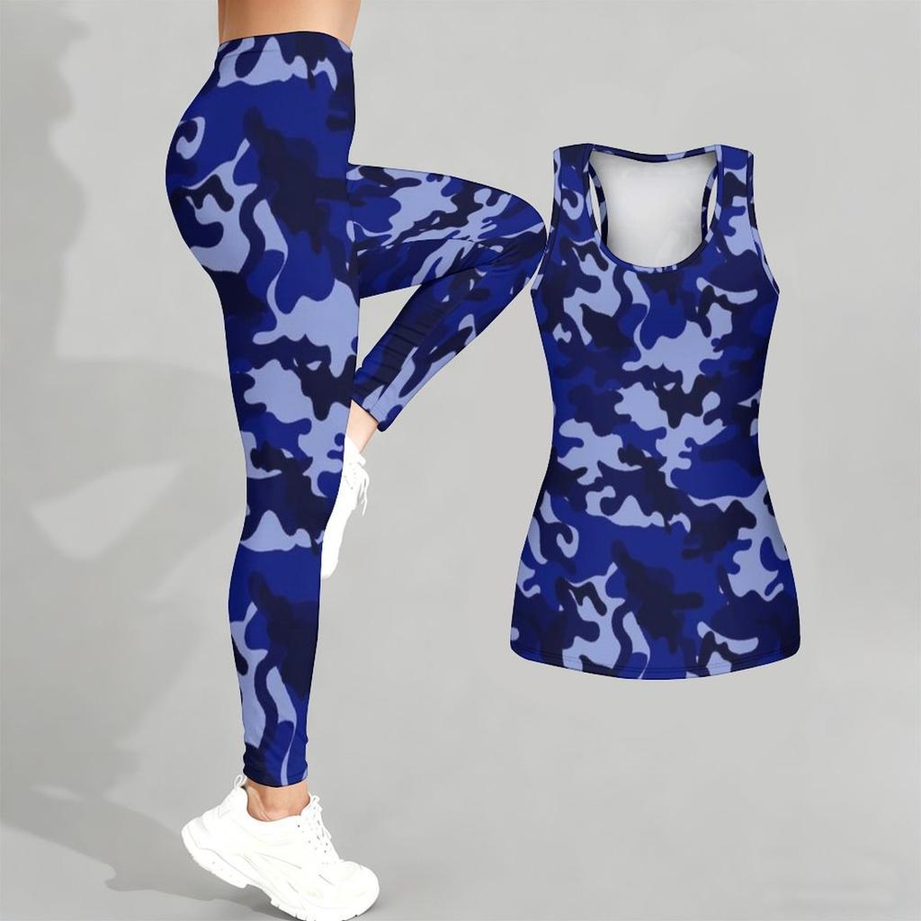 Camouflage-Print Yoga-Outfit für Damen Mode Workout-Leggings Fitness Sport Freizeit Yoga-Set Sportanzug