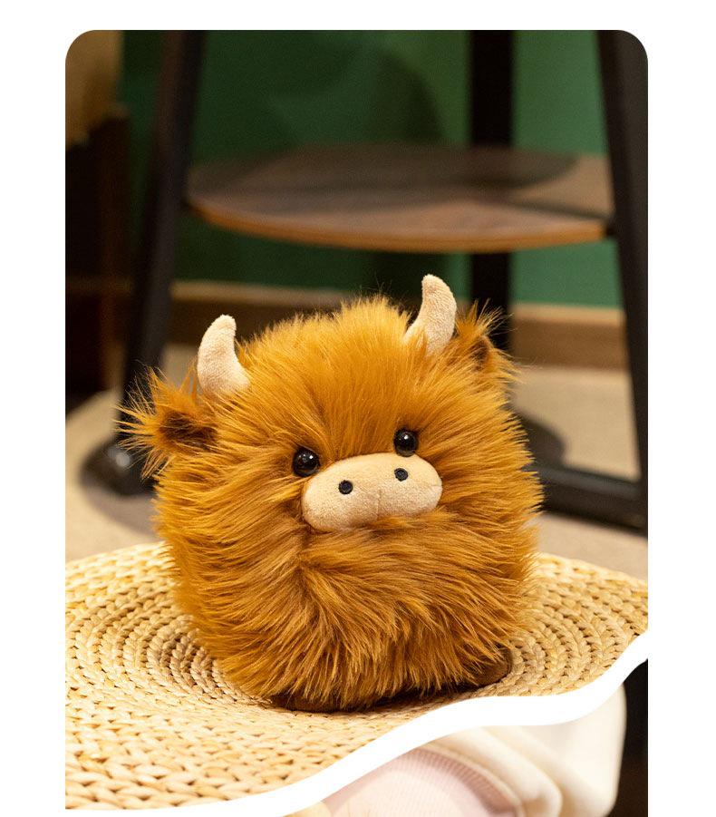 Adorable Highland Cattle Plush Doll - Round Cushion, Cartoon Ornament, Perfect Children's Birthday Gift.
