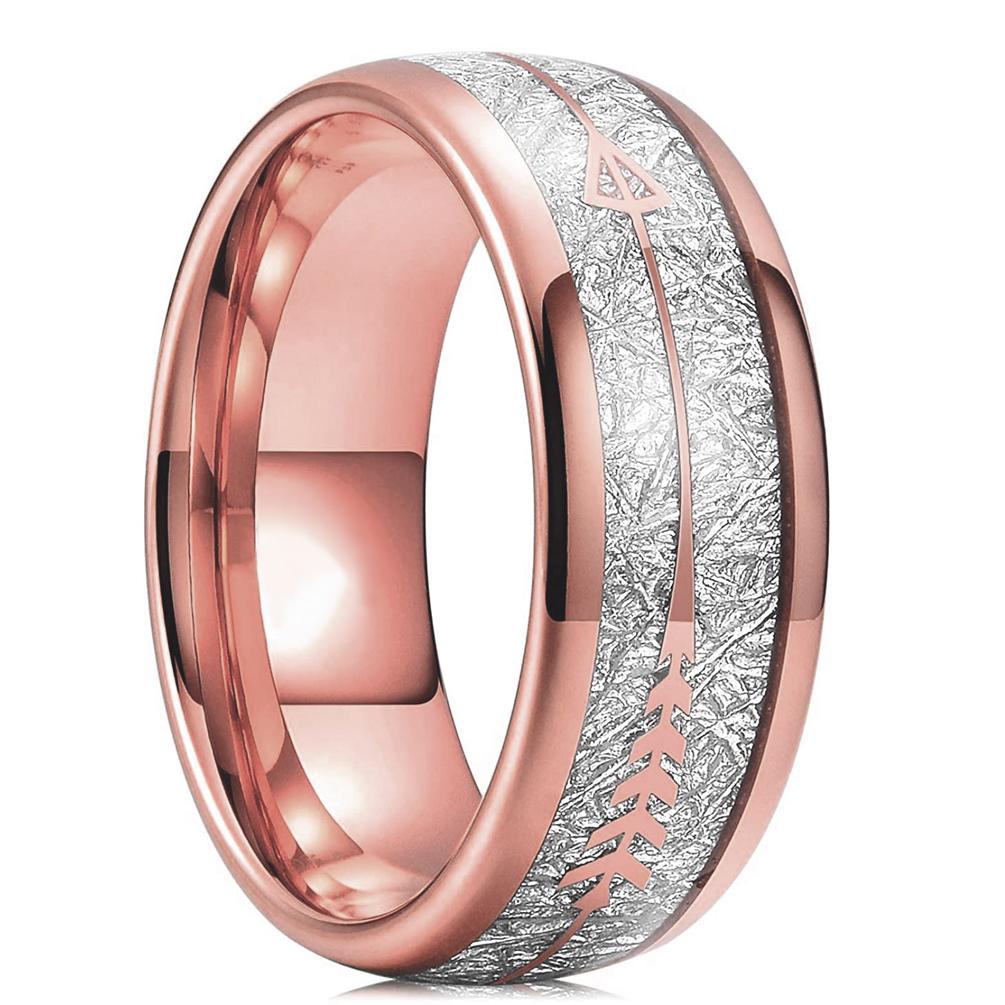 Luksus menn 8mm koa tre innlegg titan giftering for menn kvinner Dome polert rustfritt stål forlovelsesring menn bryllup band