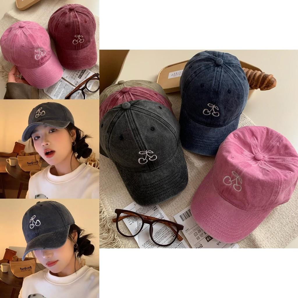 Stylish Cherry Embroidered Baseball Cap For Women Adjustable Soft Top Spring Fashion