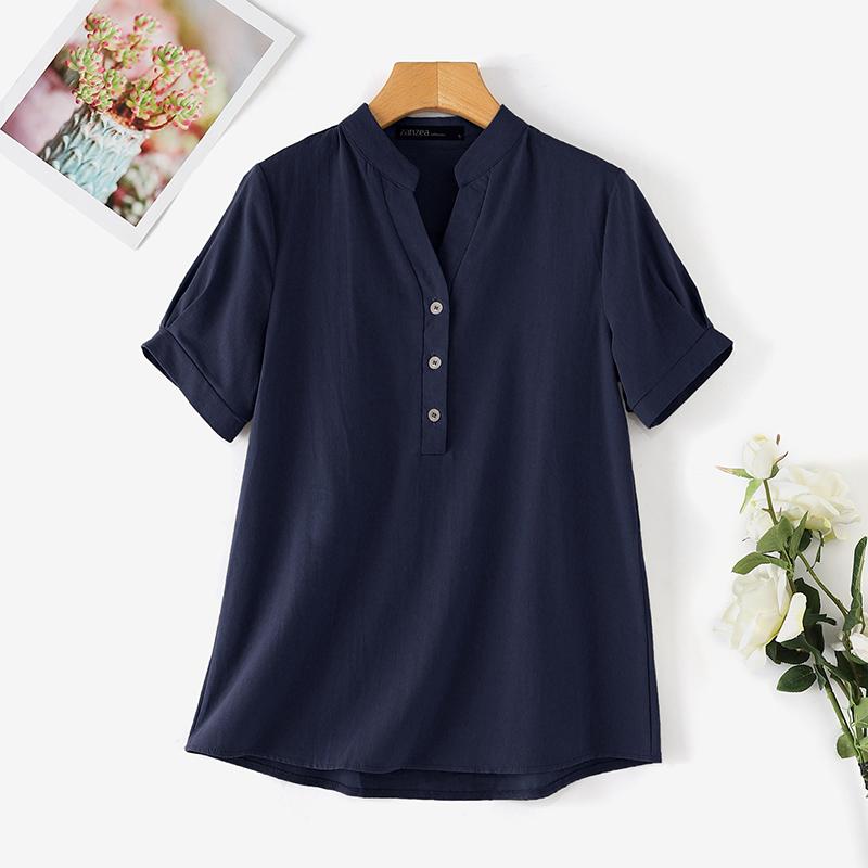 ZANZEA Women Summer Casual V-neck Short Sleeve Cotton Blouse L