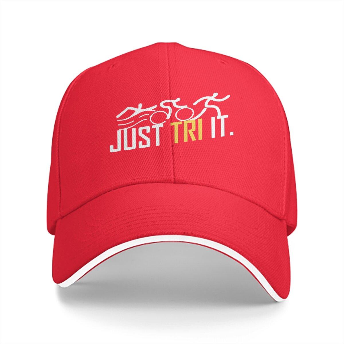 Triathlon Multicolor Hat Peaked Unisex s Cap Just Tri It Swim Bike Run Triathlete Personalized Visor Protection Hats One Size