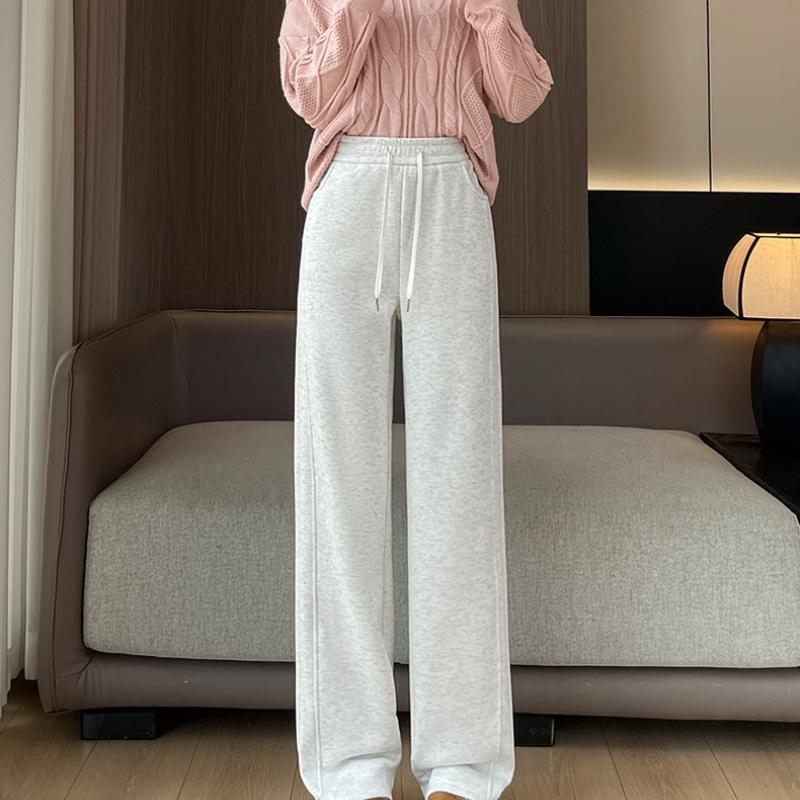 Narrow Straight Banana Pants for Women, Autumn and Winter Fleece-Lined New Style, Petite Casual Wide-Leg Pants, High-Waisted Plus Size Sweatpants