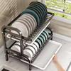 Multi-functional 3-Tier Dish Rack Kitchen Supplies Storage Rack Draining Rack with Chopsticks/Knives/Cutting Board Holder