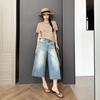 Fashion Summer Washed Vintage High Waist Loose Cat Whisker Straight Cropped Capri Denim Pants For Women Trendy Versatile Slimming AllMatch Streetwear