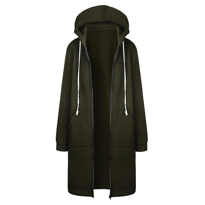 Women Coat Autumn Thicken Warm Long Hooded Jacket Plus Size Zipper Lady Sweater Solid Color Coat