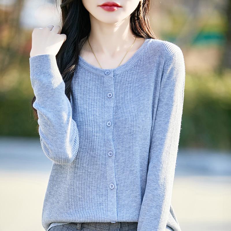 Women's Lightweight 50% Wool 50% Mulberry Silk Cardigan - 4-Season Versatile Knitwear for All-Year Comfort & Style