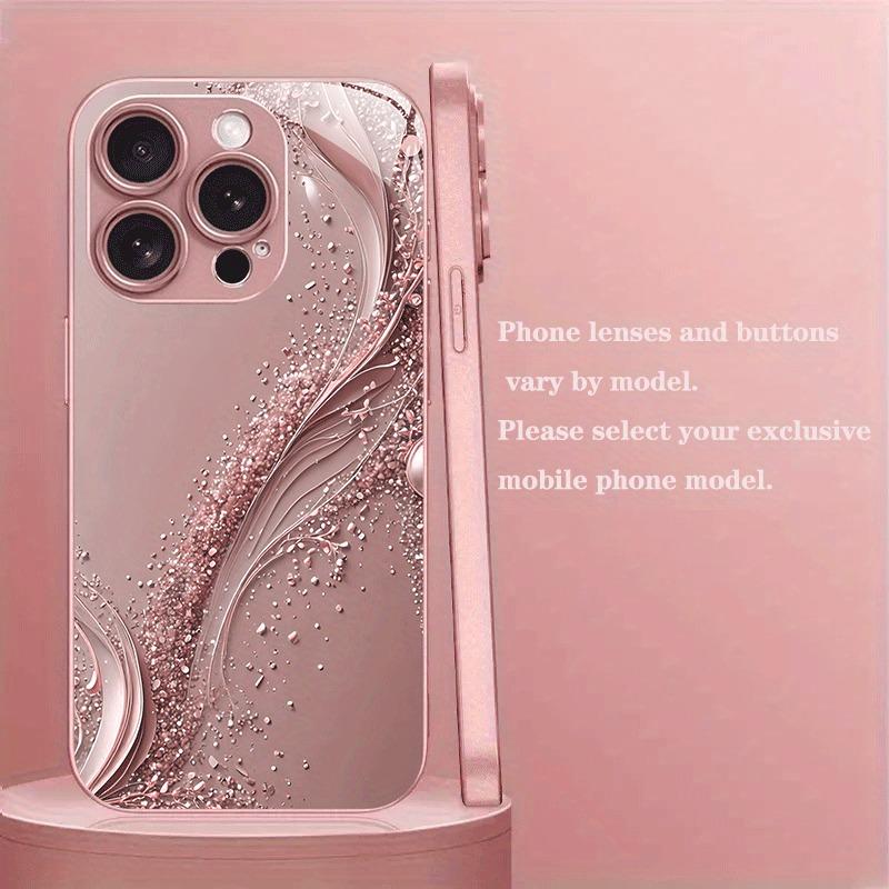 Rosa Goldene Wellenmuster Metalllack Gehärtetes Glas Handyhülle Für iPhone 17 16 15 14 13 12 11 Pro Max Plus 16E 17Air Hülle