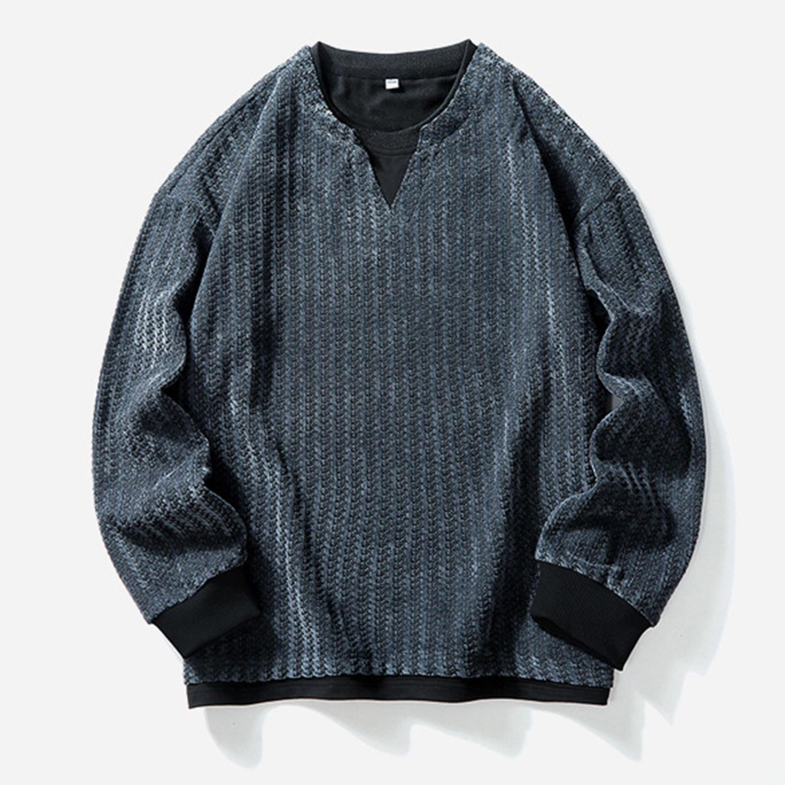 

Men s Colorblock Round Neck Pullover Fake Two-piece Long-sleeved Sweatshirt XXXL