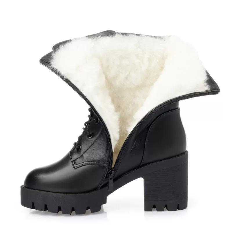 Autumn and Winter Winter High-heeled Pu Leather Women Winter Boots Thick Wool Warm Women Boots High-quality Female Snow Boots