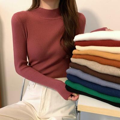 Halbhoher Kragen Basisschicht Pullover Damen Herbst Winter Vielseitig Slim Fit Langarm Strickoberteil