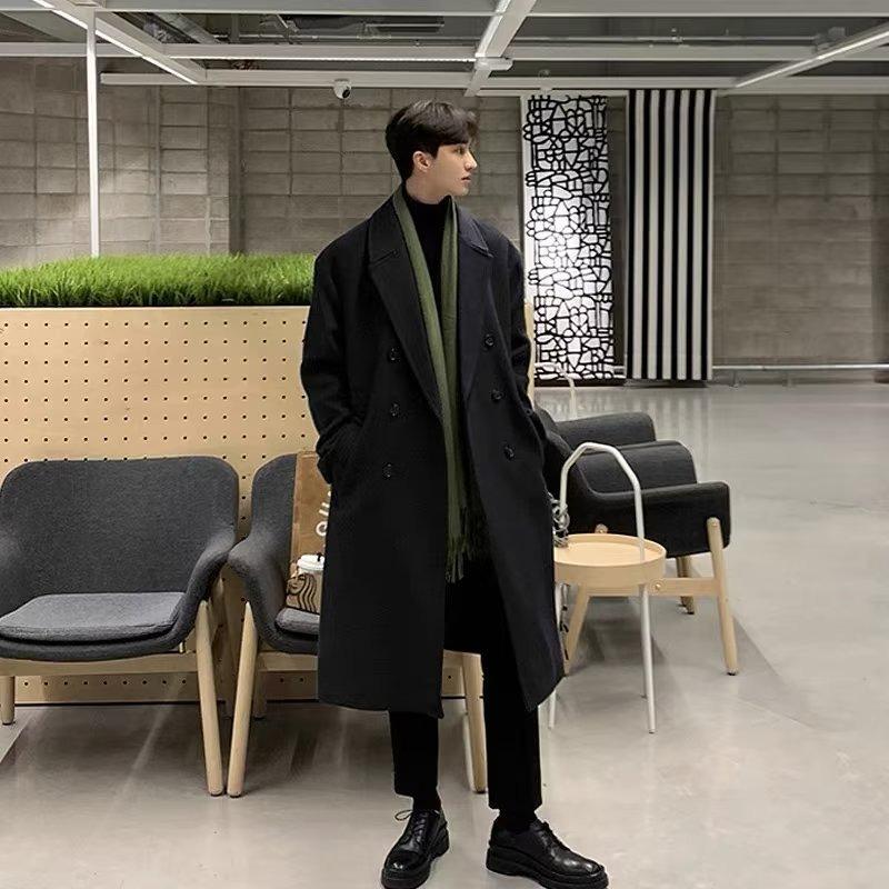 Autumn and winter woolen coat men's double-layer trench coat medium and long knee-feeling cashmere woolen jacket trend