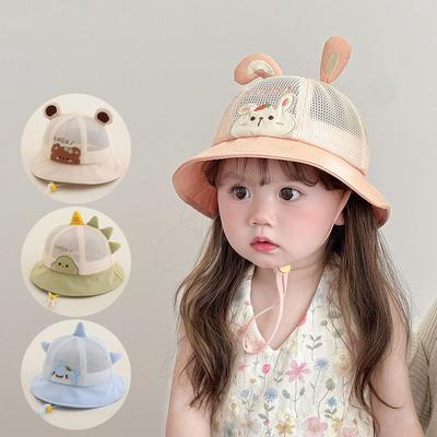 Cute Cartoon Bear Baby Bucket Hat Summer Mesh Breathable Baby Boys Girls Sunshade Cap Toddler Kids Lacing Panama Basin Cap