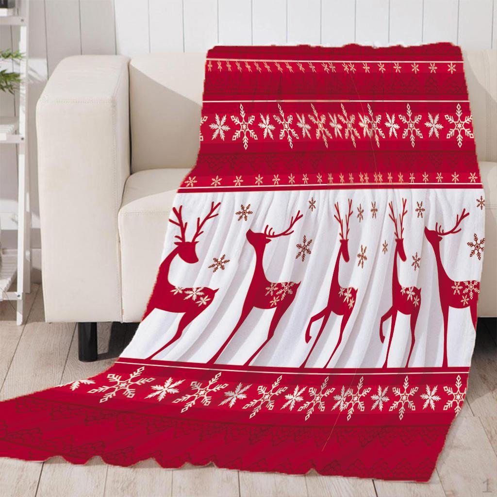 Christmas Printed Flannel Blanket Rug Sofa Couch Throw Reindeer 130x150cm