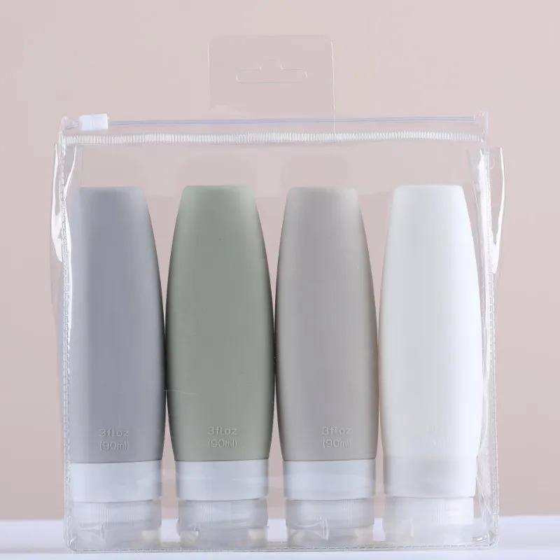60/90ml Flacone da Viaggio Portatile in Silicone Contenitore per Liquidi Vuoto Ricaricabile Confezione Lozione Punti Contenitore Shampoo Crema Viaggio
