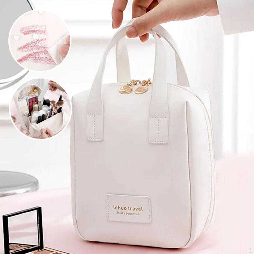 Travel Cosmetic Bag PU Leather Makeup with Handle Multipurpose Toiletry for Eyebrow Pencil