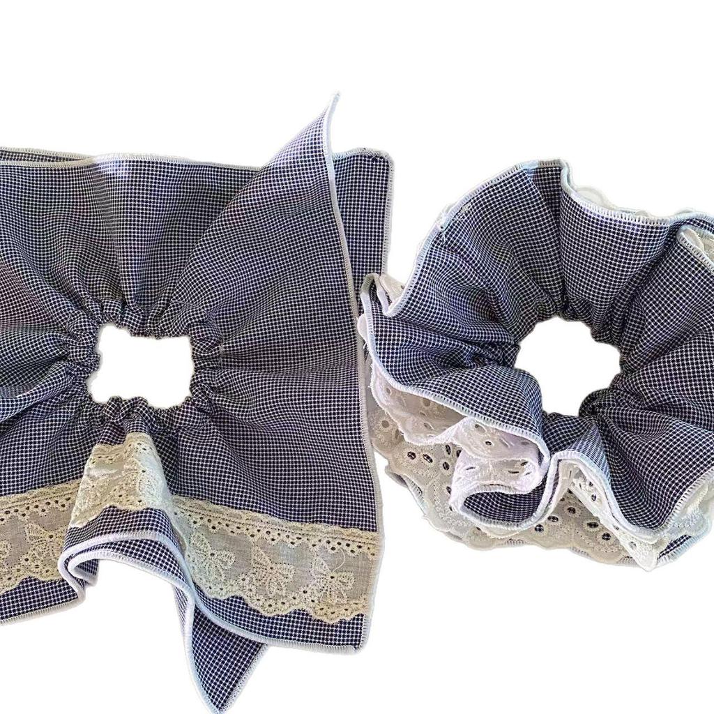 Korean Lace Plaid Scarf Hair Tie - Elegant Ponytail Accessory