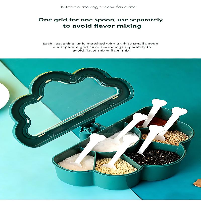 6 Grids Seasoning Box And Container With Clear Lid And Scoops Seasoning Storage Container For Salt Sugar Cruet