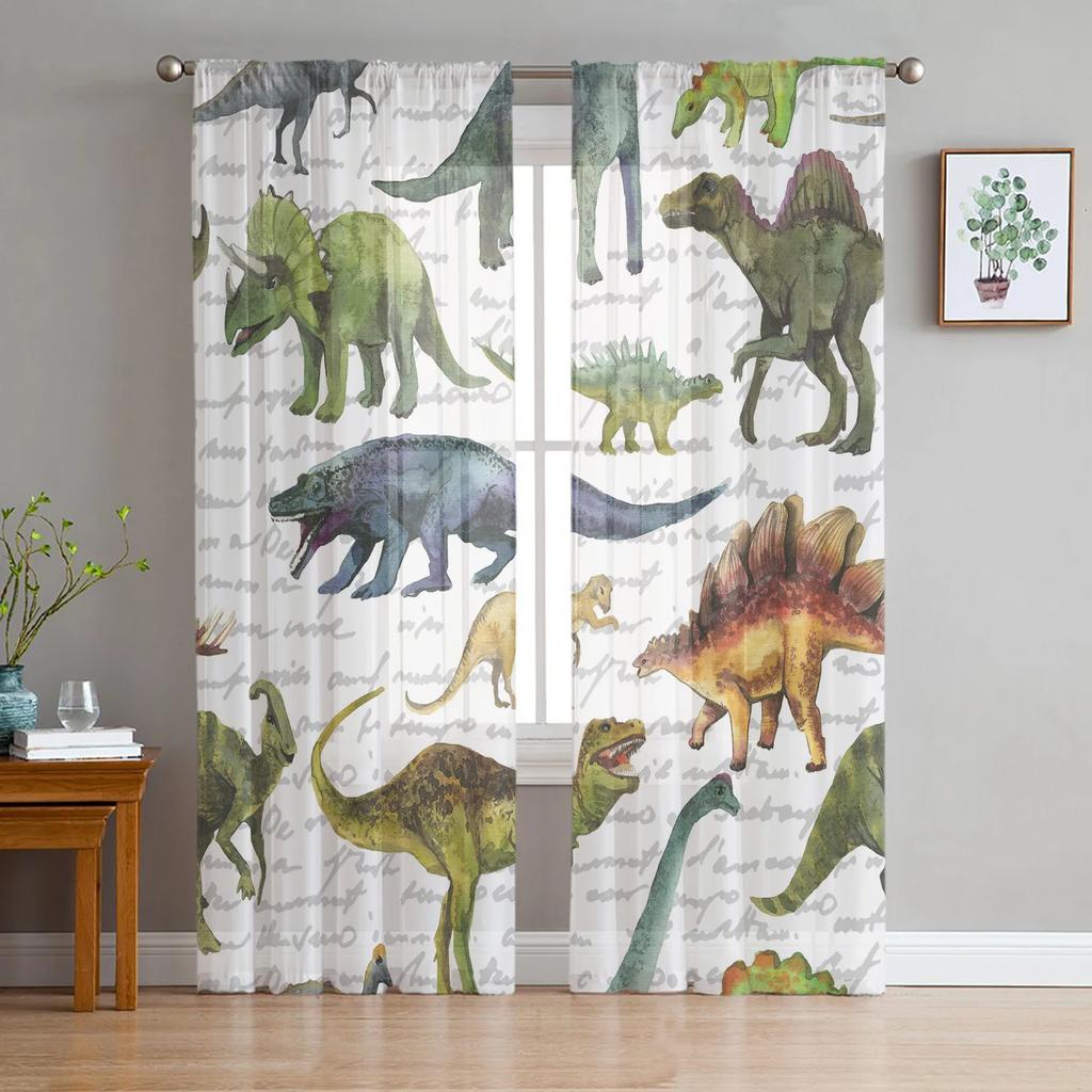 Dinosaur Jungle Curtain Window Tulle Living Room Bedroom Kitchen Chiffon Treatment Decorations Sheer For Sitting Made Of Polyester