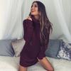Women Warm Knitted Jumper Mini Dress Ladies High Neck Chunky Winter Sweater Top