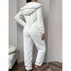 Damen Kapuzen Reißverschluss Flauschiger Plüsch Einteiler Schlafanzug Einfarbige Gesteppte Warme Loungewear