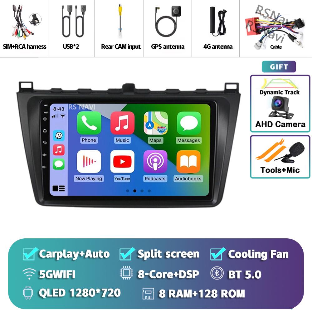 Android 14 Carplay Auto For Mazda 6 2008 - 2012 Car Radio 4G+WIFI Player Multimedia Stereo Navigation Video 360 Camera AI Voice