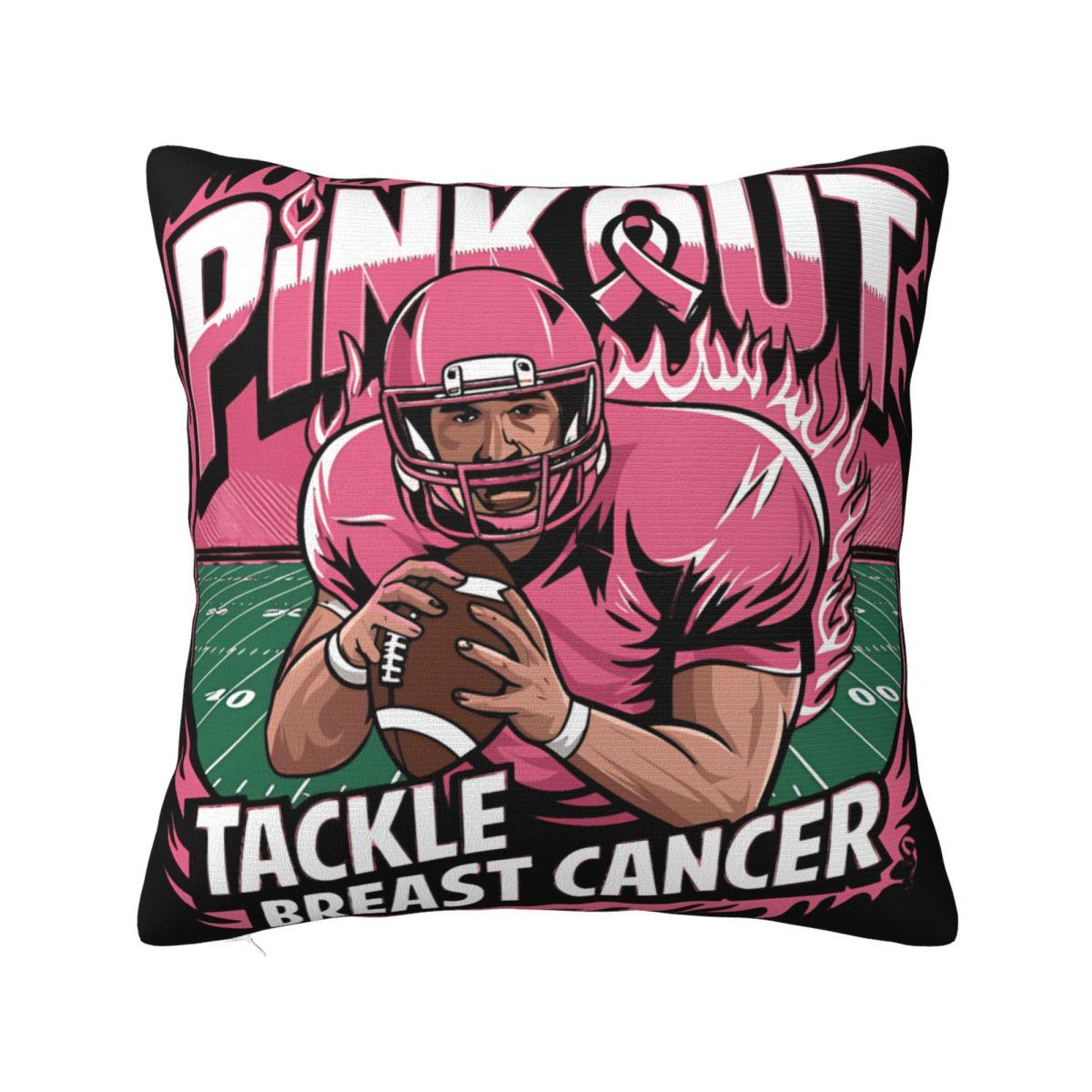 

Tackle Breast Cancer Football Pink Ribbon Awareness Square Pillow Case Cushion Covers Awesome Zipper Decor Pillowcase for Home 30x30cm 12x12in