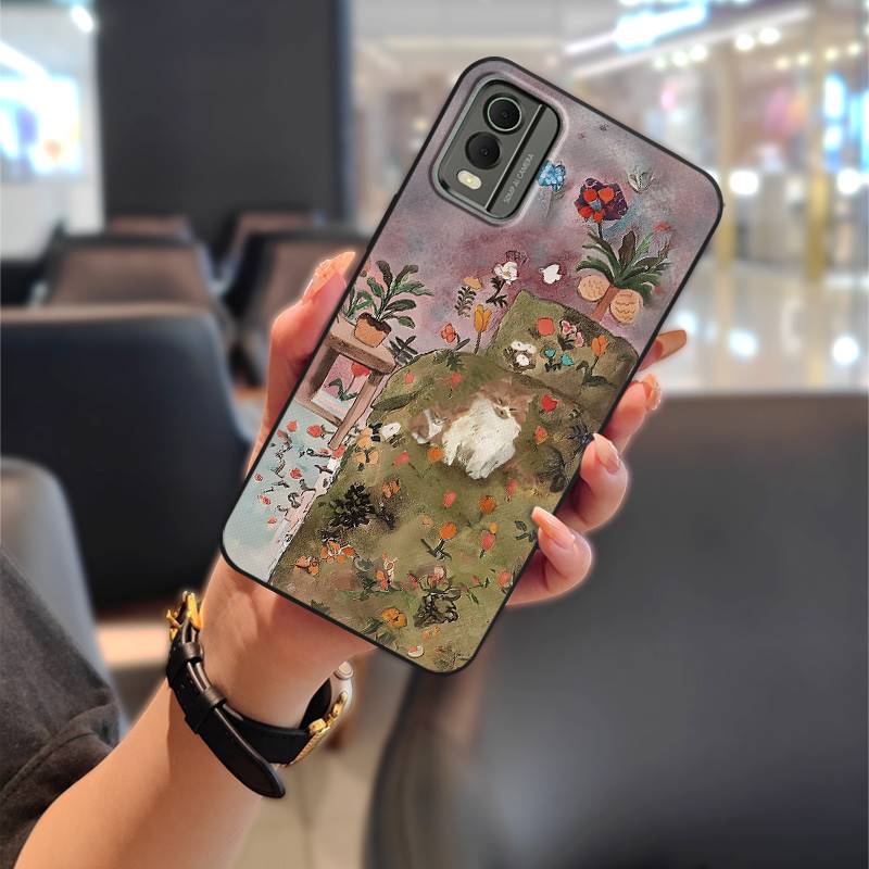 Cute Anti-dust Phone Case For Nokia C32 Waterproof Flower Back Cover Full Wrap Dirt-resistant Durable Protective TPU