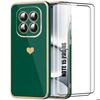 Silicone Case for Xiaomi Redmi Note 15 Pro 4G, Heart Pattern - Night Green - 2 Tempered Glasses