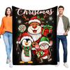 Cozy Christmas Blanket Cartoon Animals Reindeer Penguin Mouse Soft Plush Throw for Sofa Bed Holiday Decoration Warm Gift