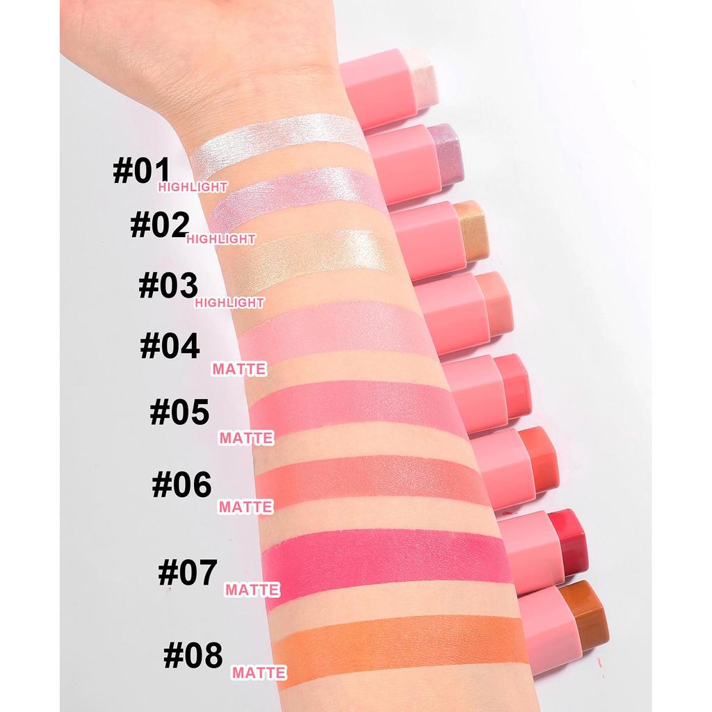 HANDAIYAN Matte Glitter Fard Guancia Ombretto Blush Evidenziatore Stick Rouge Bronzer Impermeabile Penna Contorno Trucco