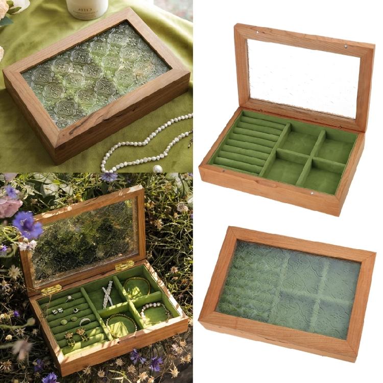 Wood Jewelry Display Box Single-layer Portable Jewelry Box Earrings Storage Box