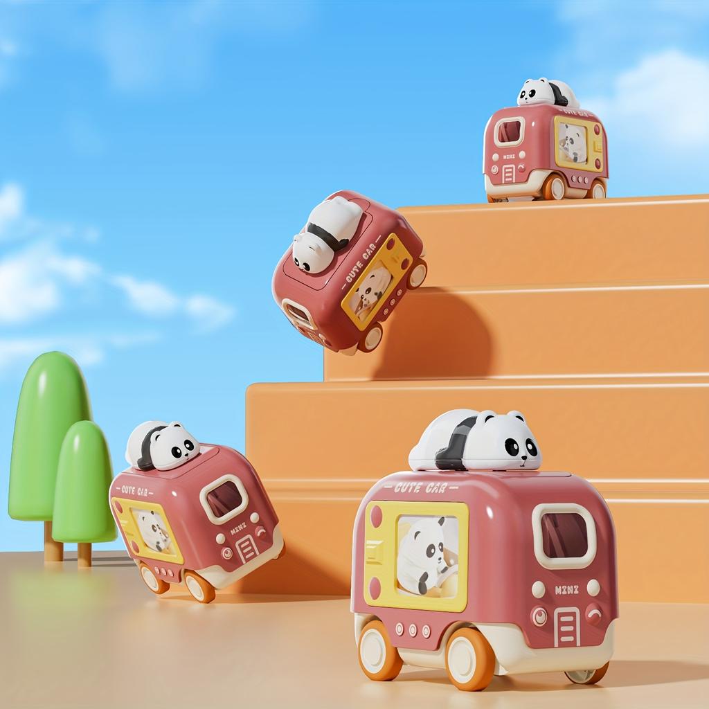 4pcs set of children's press along bus inertial car cartoon animal set, press along car toys birthday, Halloween Christmas gifts