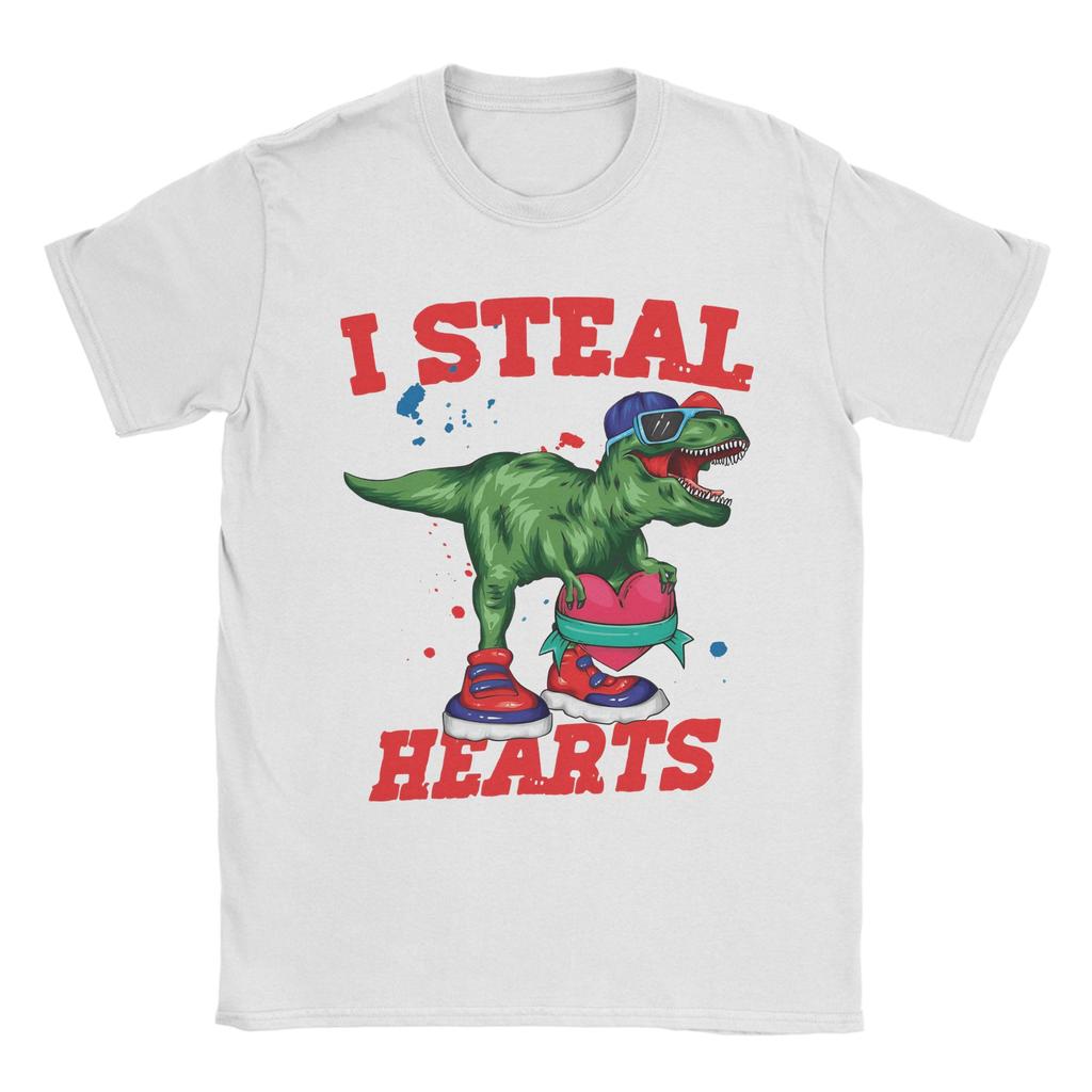 I Steal Hearts Trex Dino Cute Valentines Days T Shirt Unisexs Street Style Cotton TShirts Summer O Neck Hipster Tees Big Size Tops