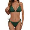 Womens High-End Solid Color Tie Side Bikini Set With Padded Cups No Underwire Triangle Bottom Swimwear