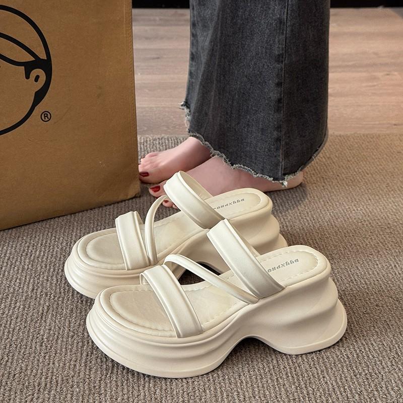 Muffin Thick-bottomed Cool Slippers Women's Summer Wear 2025 New Models with Skirts, Small People, High-end Sense of Fashion, One-word Drag