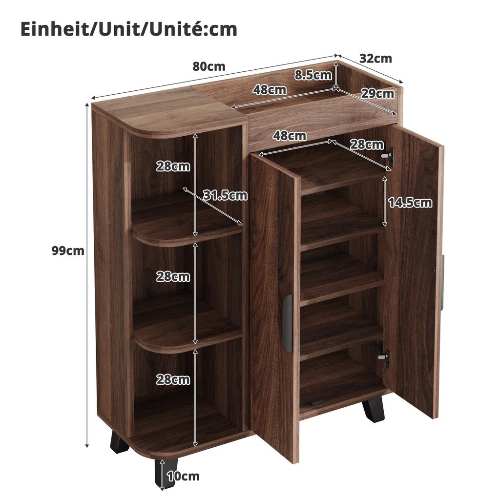Narrow Shoe Cabinet, Double-Door, Shoe Rack with Open Compartments, Wood Look, Multi-Purpose Cabinet for Hallway, for Small Spaces, with Top Shelf