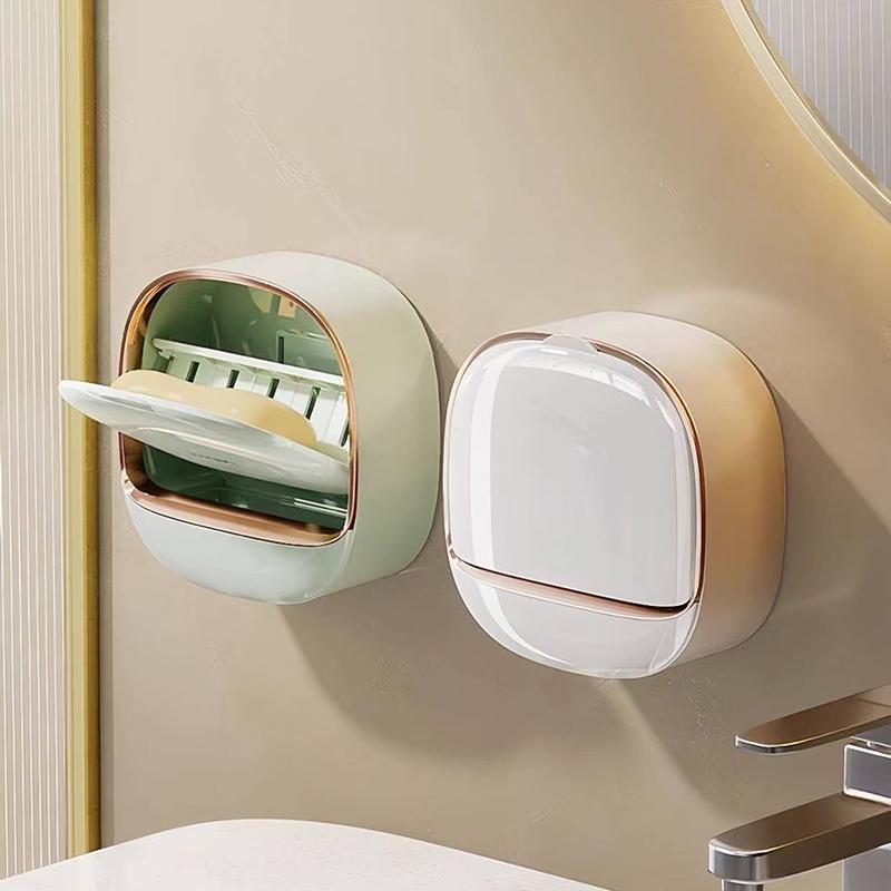 Wall Mounted Soap Holder With Waterproof Lid Drainage Layer And Tool Free Install Perfect For Bathroom Kitchen Sink Use
