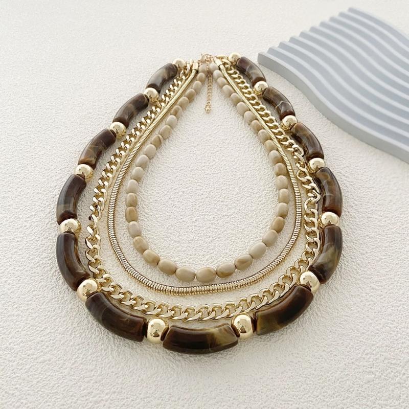 Retro Multi Layer Bamboo Chain Necklace for Women Fashion Clavicle Chain Adjustable Length Neckchain Party Wear Jewelry