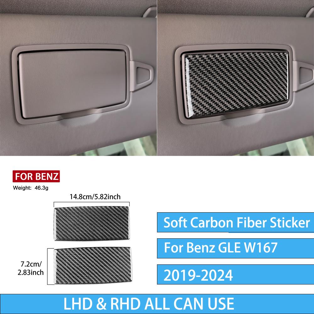 For Mercedes Benz GLE W167 Accessories -2024 Make-up Mirror Panel Trim Real Carbon Fiber Cover Stickers Car Interior