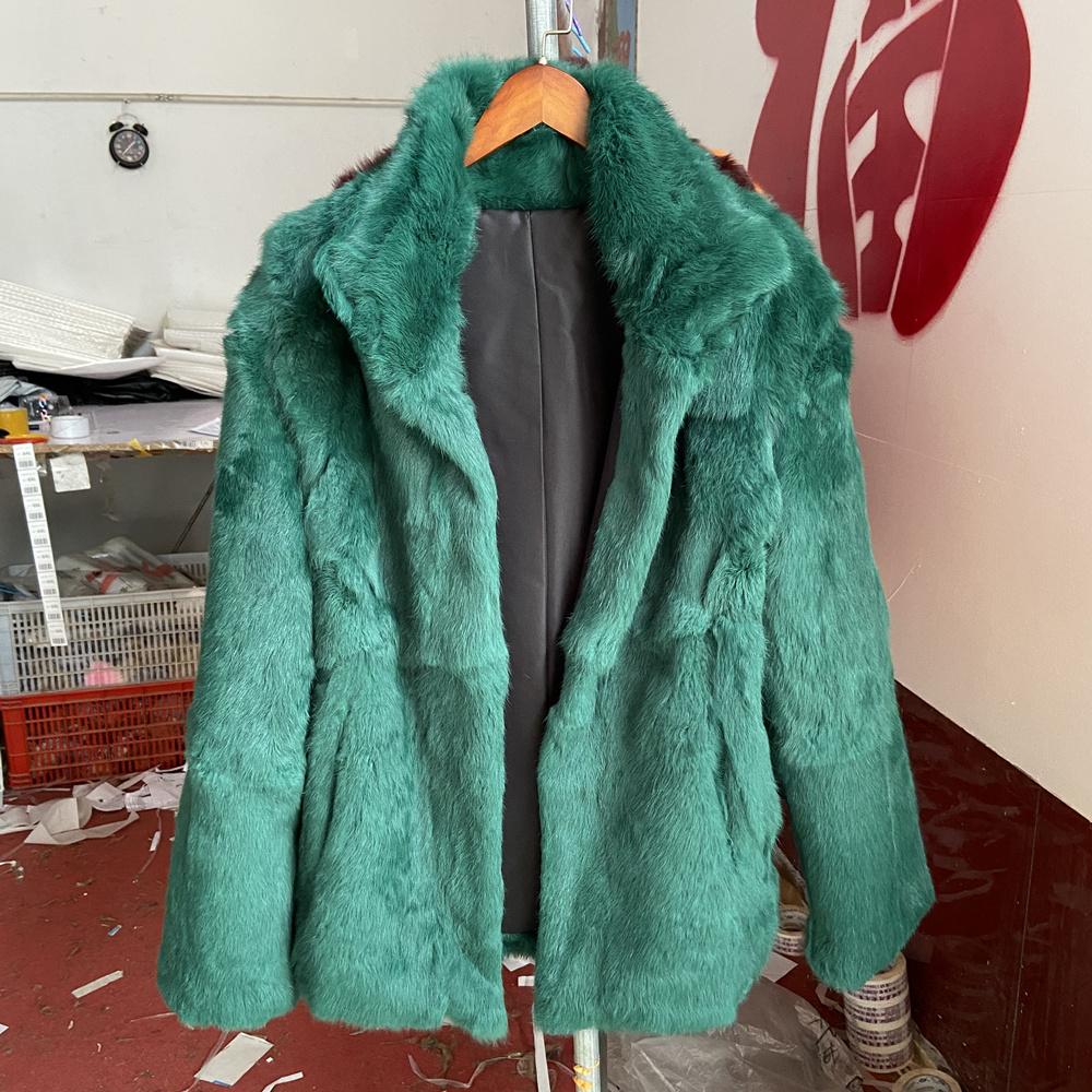 Real Rabbit Fur Coat Long Woman Winter Fashion Stand Collar Plus Size Luxury Warm Outwear Waisted Real Fur