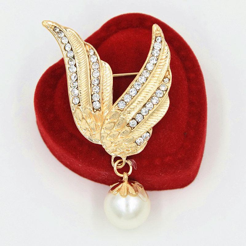 Gold-Plated Rhinestone Angel Wings Brooch - Fashionable Women's Lapel Pin B1014