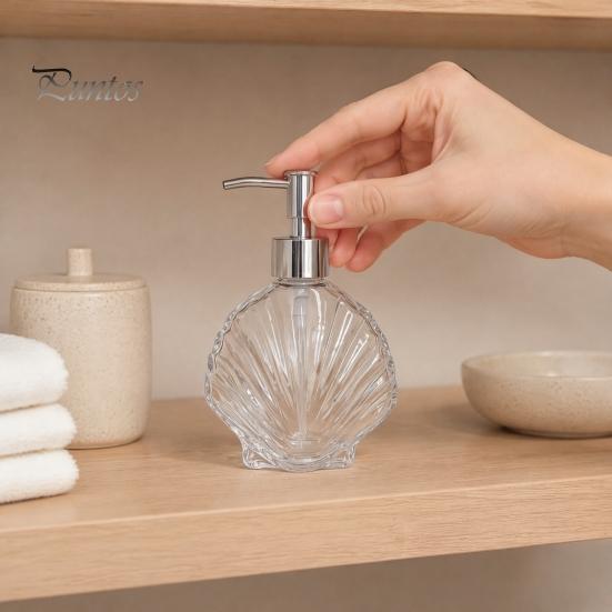 Muschel Lotion Flasche 400ML Strand Nachfüllbarer Seifenspender, Flüssig Hand Glas Spender Behälter, Pumpe für Badezimmer Küchen Arbeitsplatte Behälter