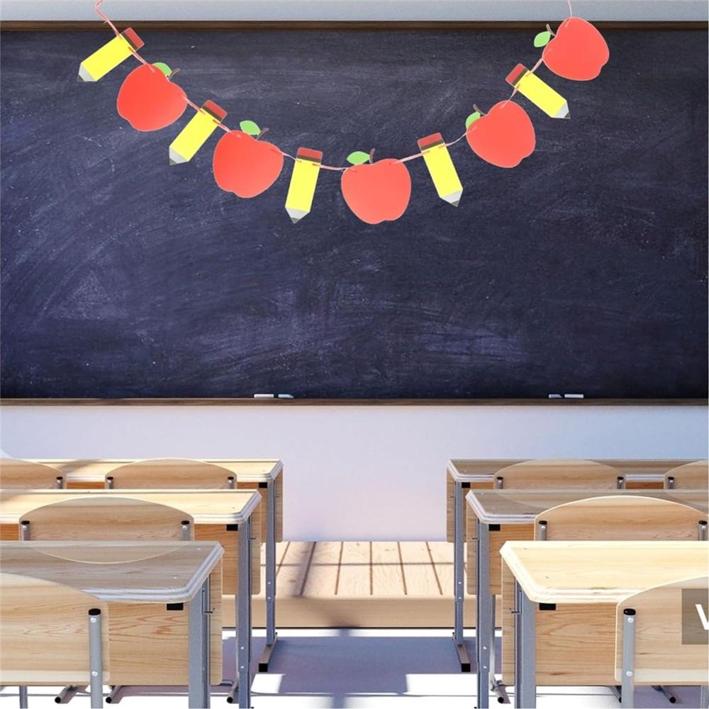    2 Sets Back-to-School Banner Party Flags – Colorful Pencil & Apple Hanging Decorations For Classroom, School Celebrations, Bulletin Boards         