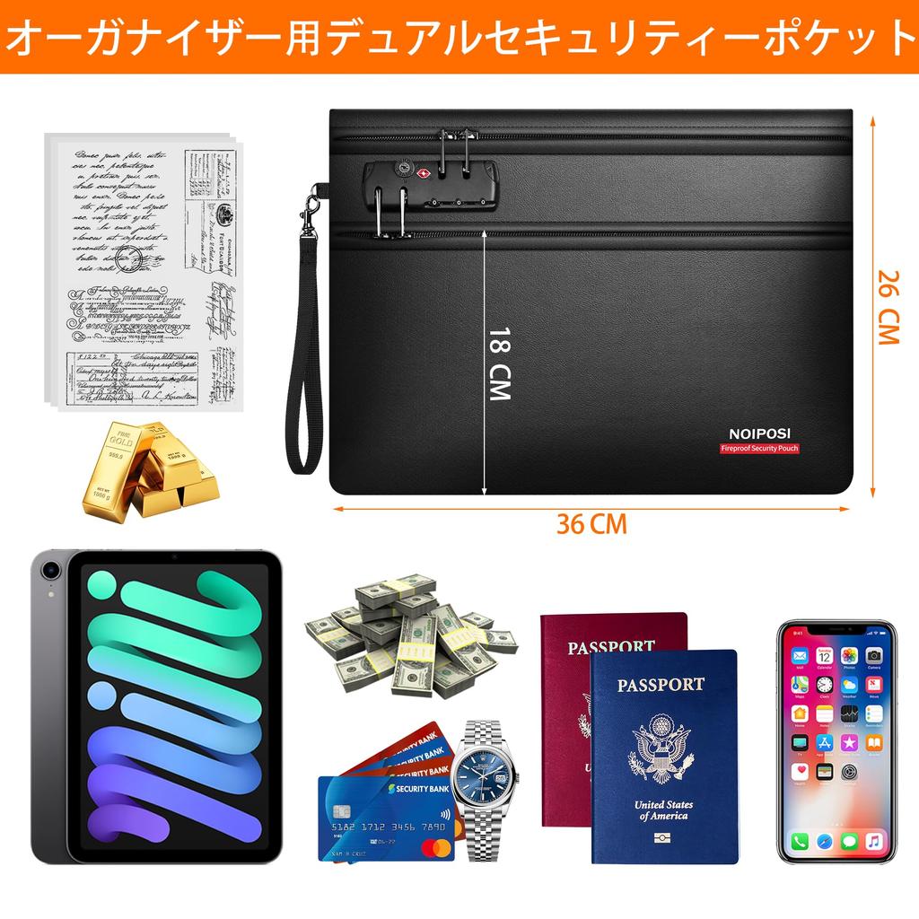 Noiposi Fireproof Bag with Dual Zip Compartment Fireproof Money Bag Insulated Fireproof Safe Pouch with Protects Important Documents and Valuables