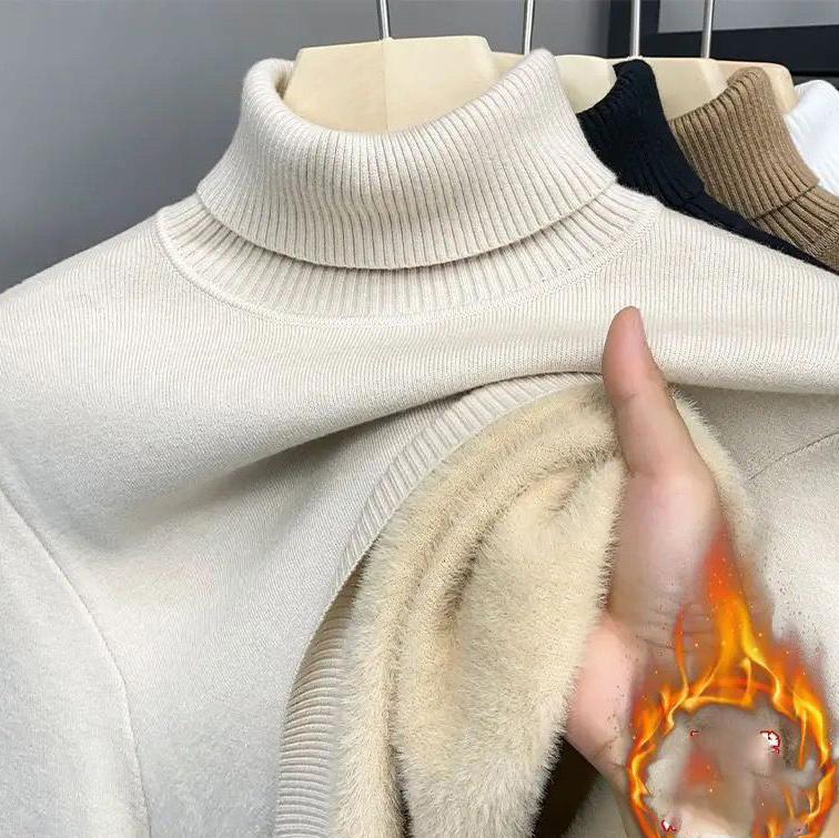 Winter Sweater Men's Plus Velvet Thickened Lapel Neck Knitted Sweaters Solid Color Thick Bottom Casual Warm Pullover