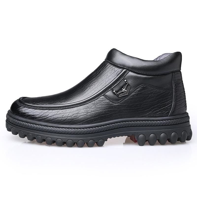 Old man head business platform winter velvet high-top casual men's shoes winter leather pedal leather shoes men's HGH19