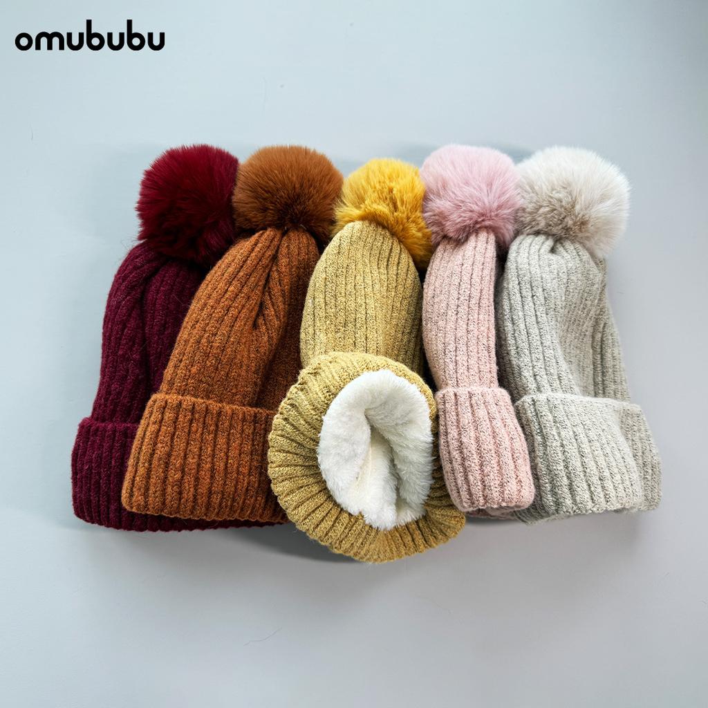 Winter plush wool hat women's tide versatile warm hairball knitted hat children's ear protection cold cover cold hat